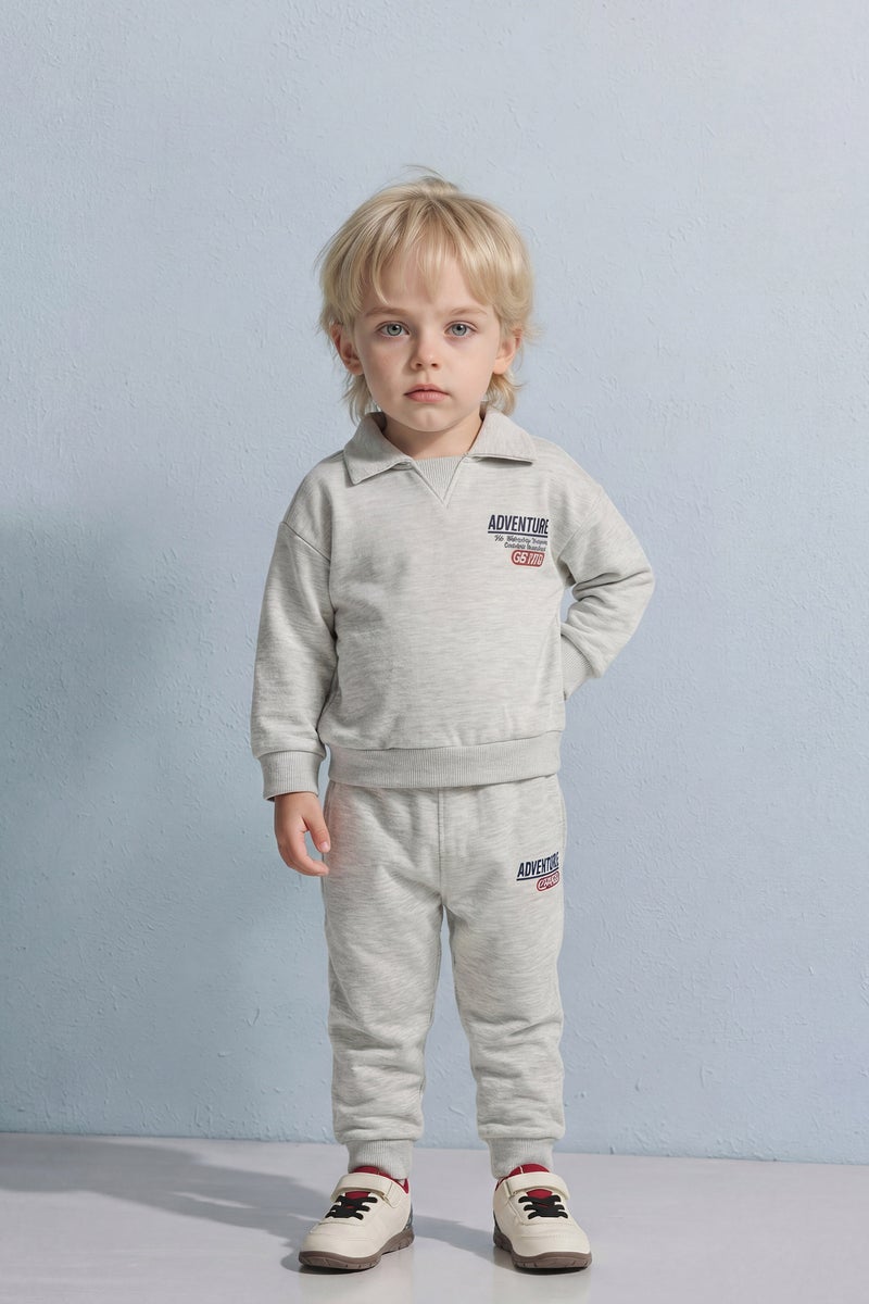 DeFacto Grey BabyBoy Baby Boy Slogan Print Sweatshirt Fabric 2 Piece Set Casual - Image 2